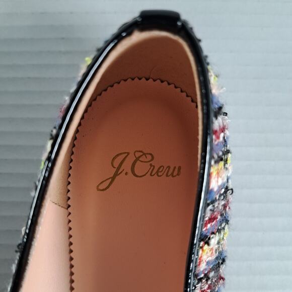 J Crew Cap Toe Ballet Flats Womens 8 Black Patent Multicolor Sparkle Tweed Shoes - Picture 2 of 14